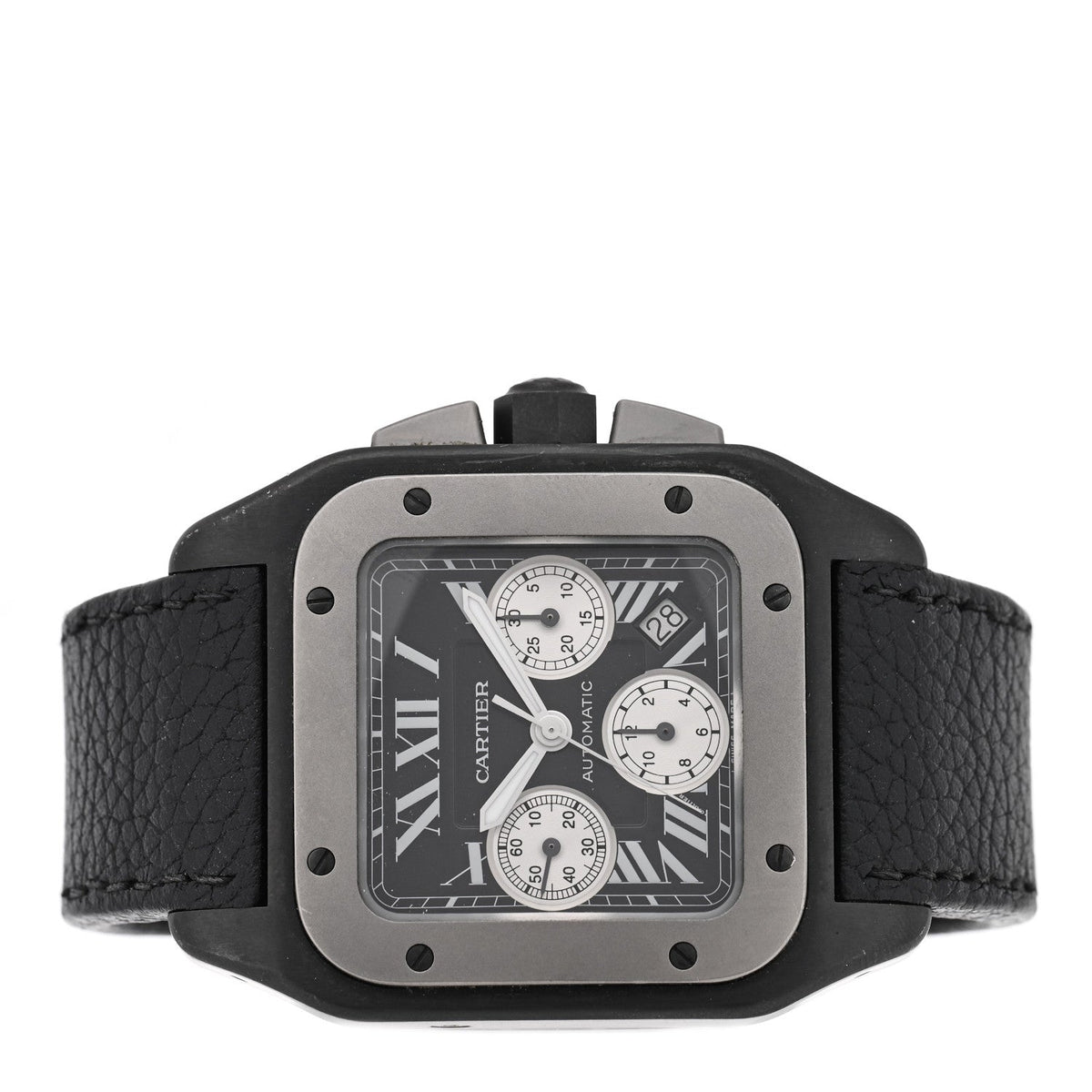 ADLC Titanium Calfskin 41mm Santos 100 Chronograph Automatic Watch Black
