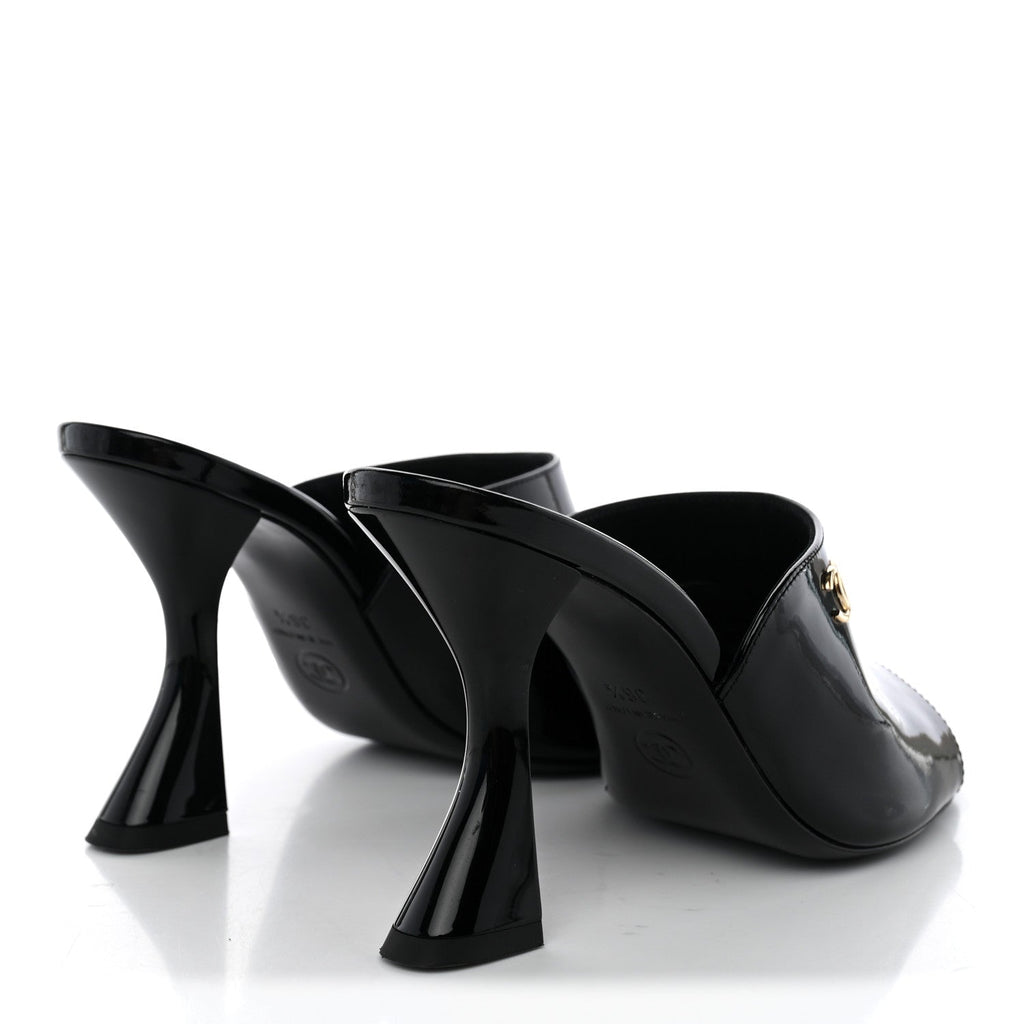 Patent Calfskin CC Mules 36.5 Black