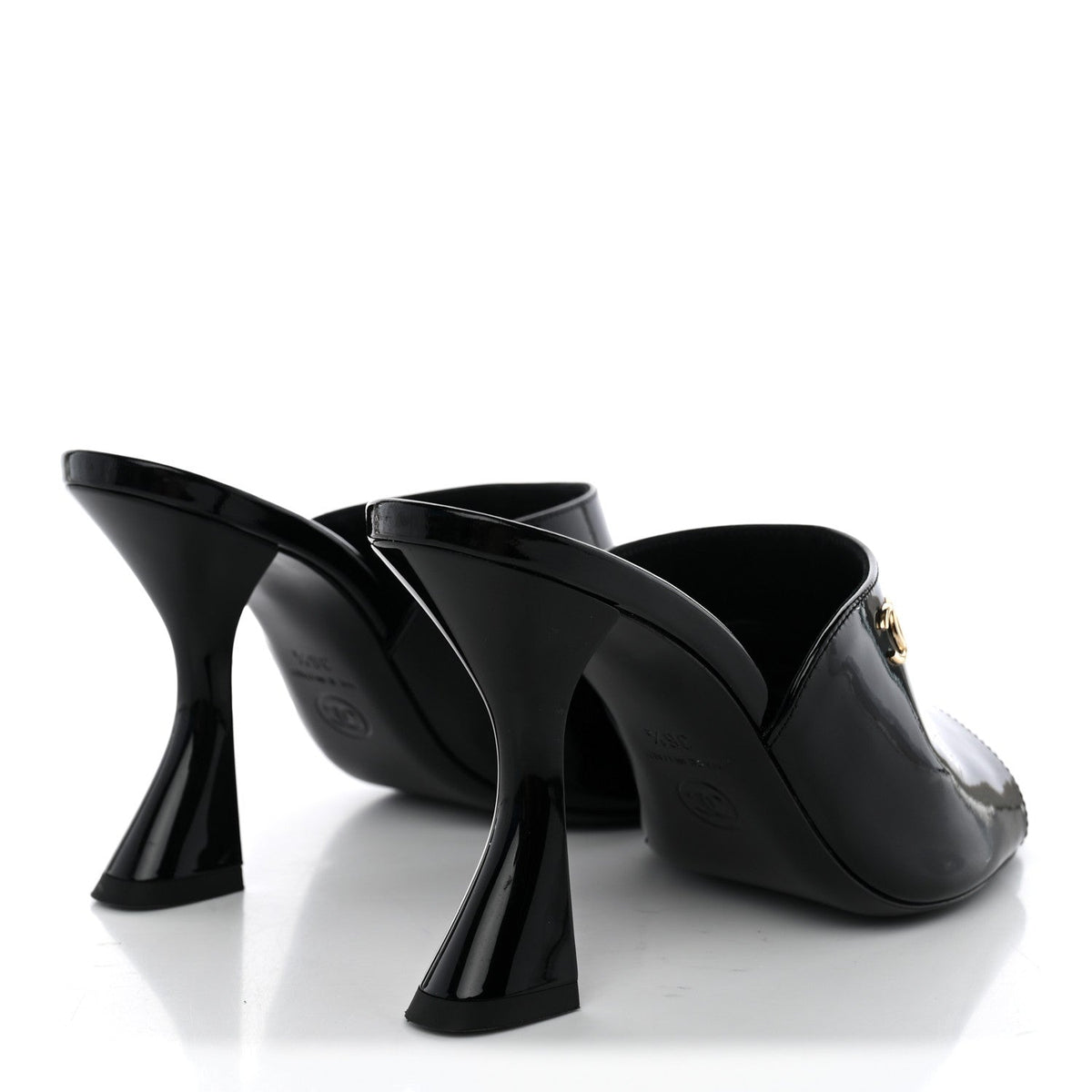Patent Calfskin CC Mules 36.5 Black