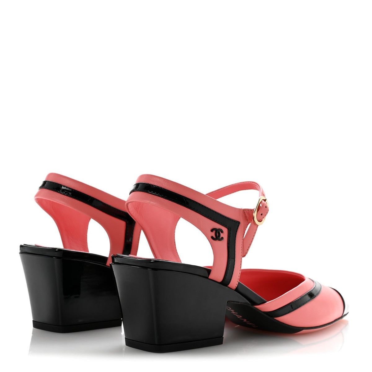 Patent Calfskin CC Ankle Strap Sandals 38 Pink Black