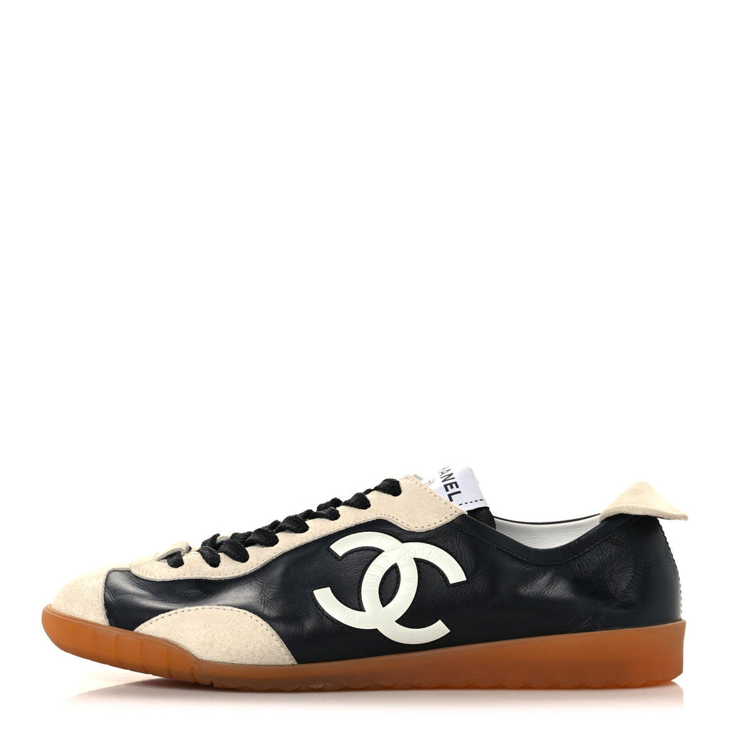 Calfskin Embossed Suede Womens CC Sneakers 37 Black White