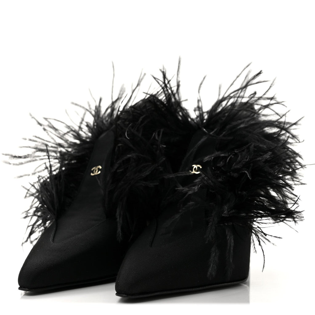 Grosgrain Feather Mary Jane Pumps 38 Black