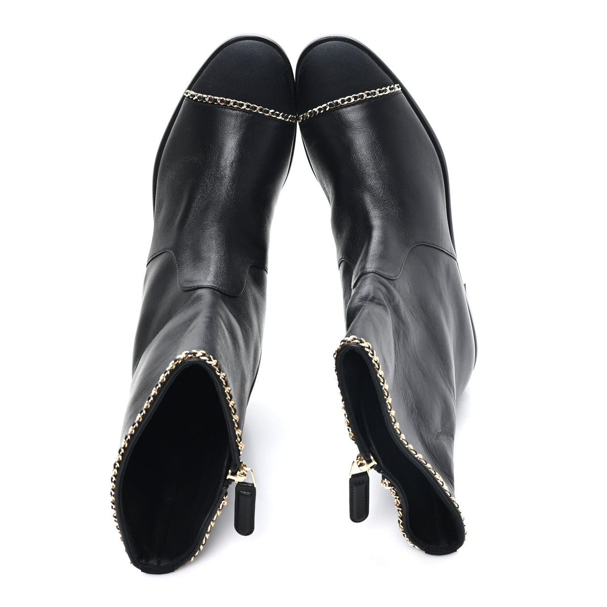 Lambskin Grosgrain Cap Toe Chain Short Boots 38 Black