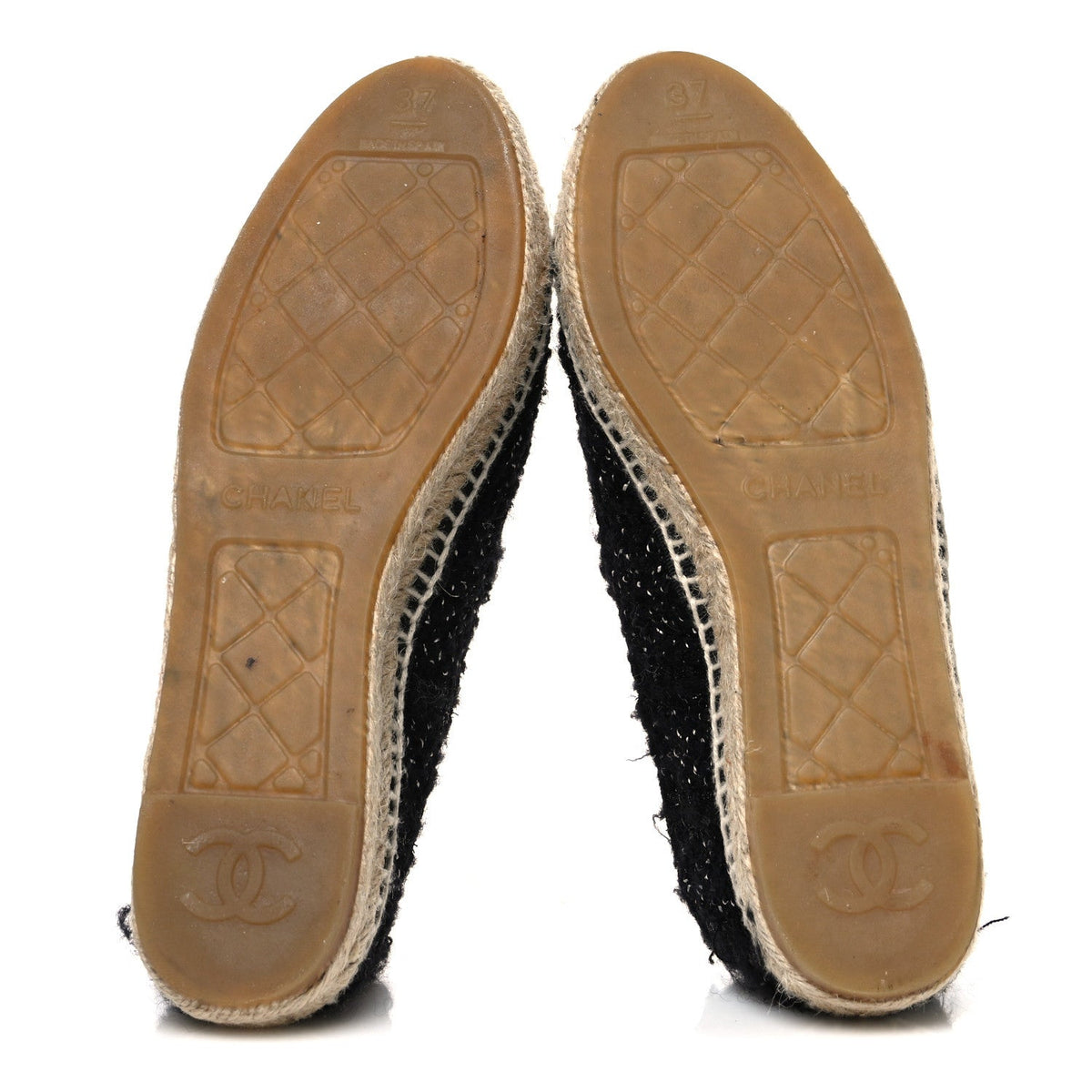 Metallic Lambskin Tweed CC Espadrilles 37 Black Silver