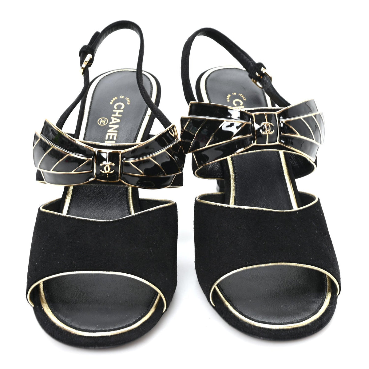 Suede CC Bow Slingback Pumps 37.5 Black Gold