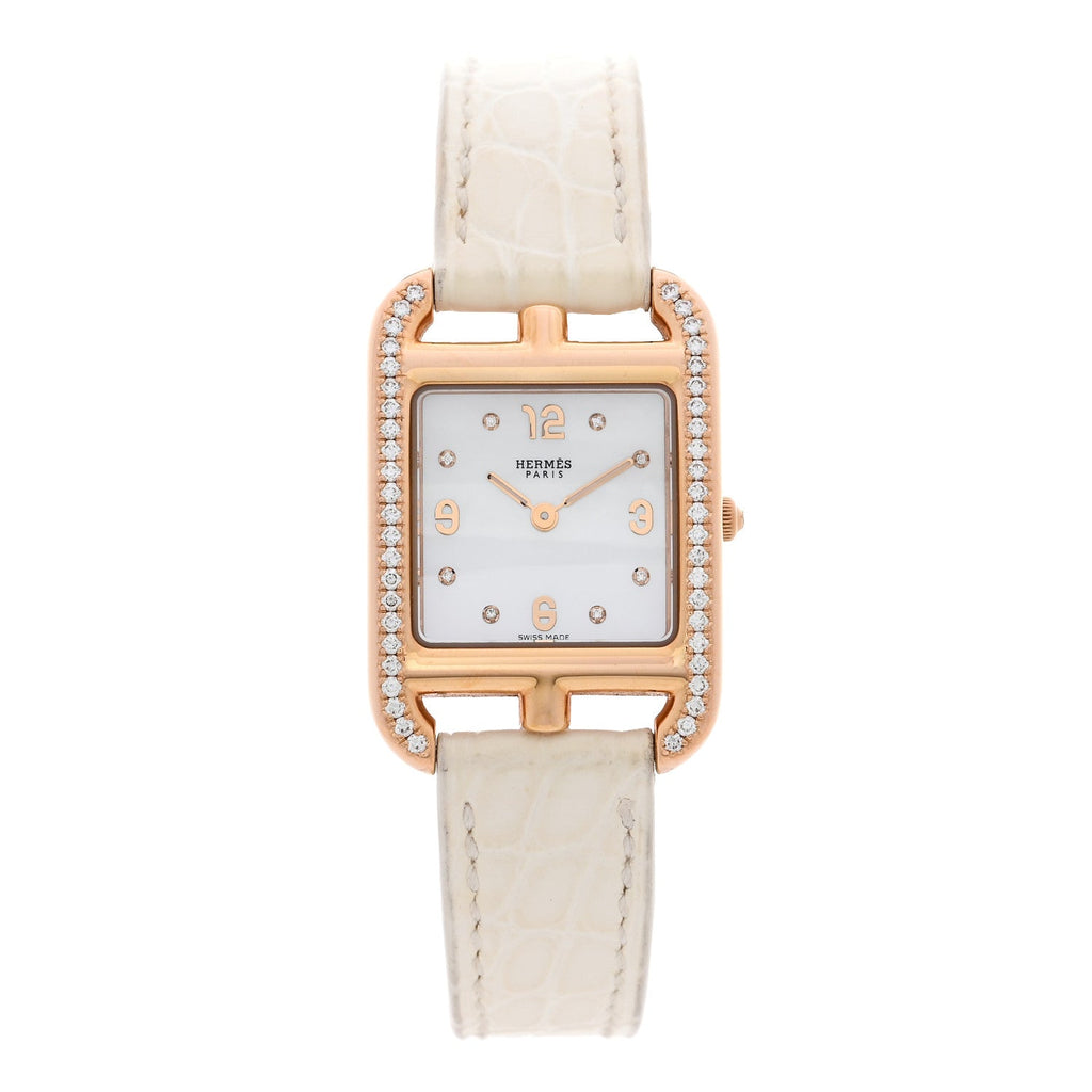 18K Yellow Gold Alligator Diamond Bezel Mother of Pearl 23mm Cape Cod Quartz Watch Craie