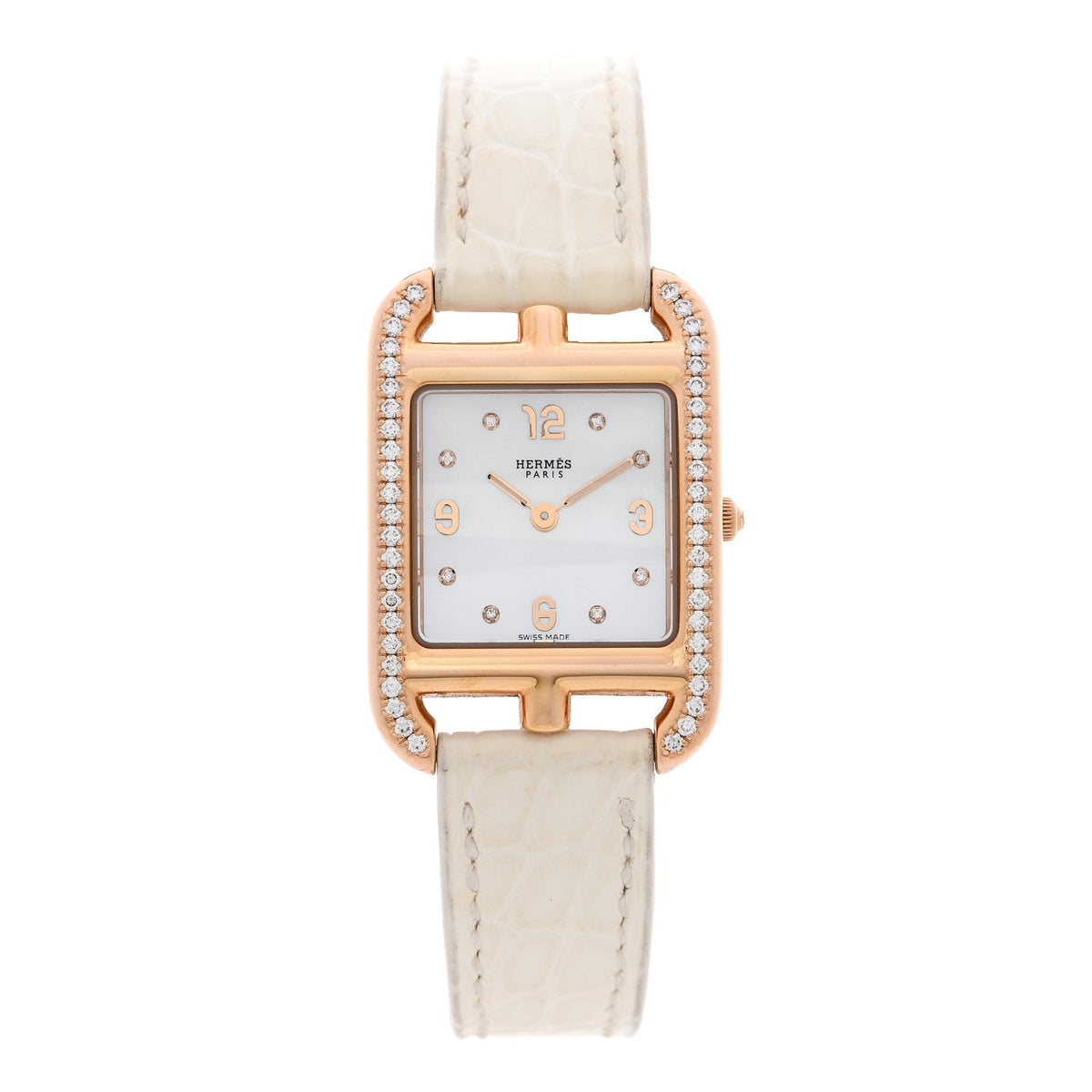 18K Yellow Gold Alligator Diamond Bezel Mother of Pearl 23mm Cape Cod Quartz Watch Craie