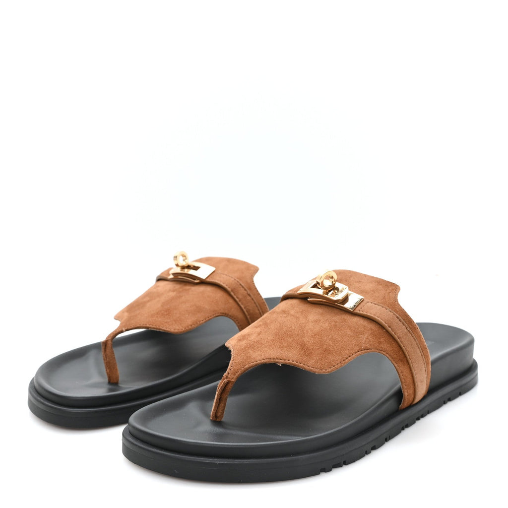 Suede Goatskin Womens Empire Sandals 38.5 Gold