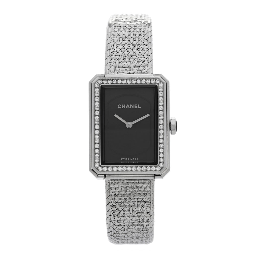 Stainless Steel Diamond Bezel 21mm Boy-Friend Tweed Quartz Watch Black