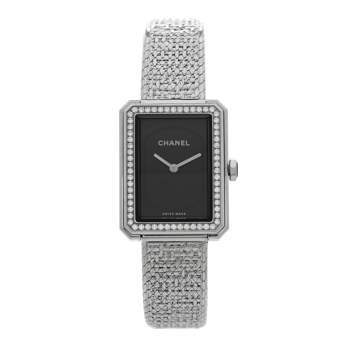Stainless Steel Diamond Bezel 21mm Boy-Friend Tweed Quartz Watch Black