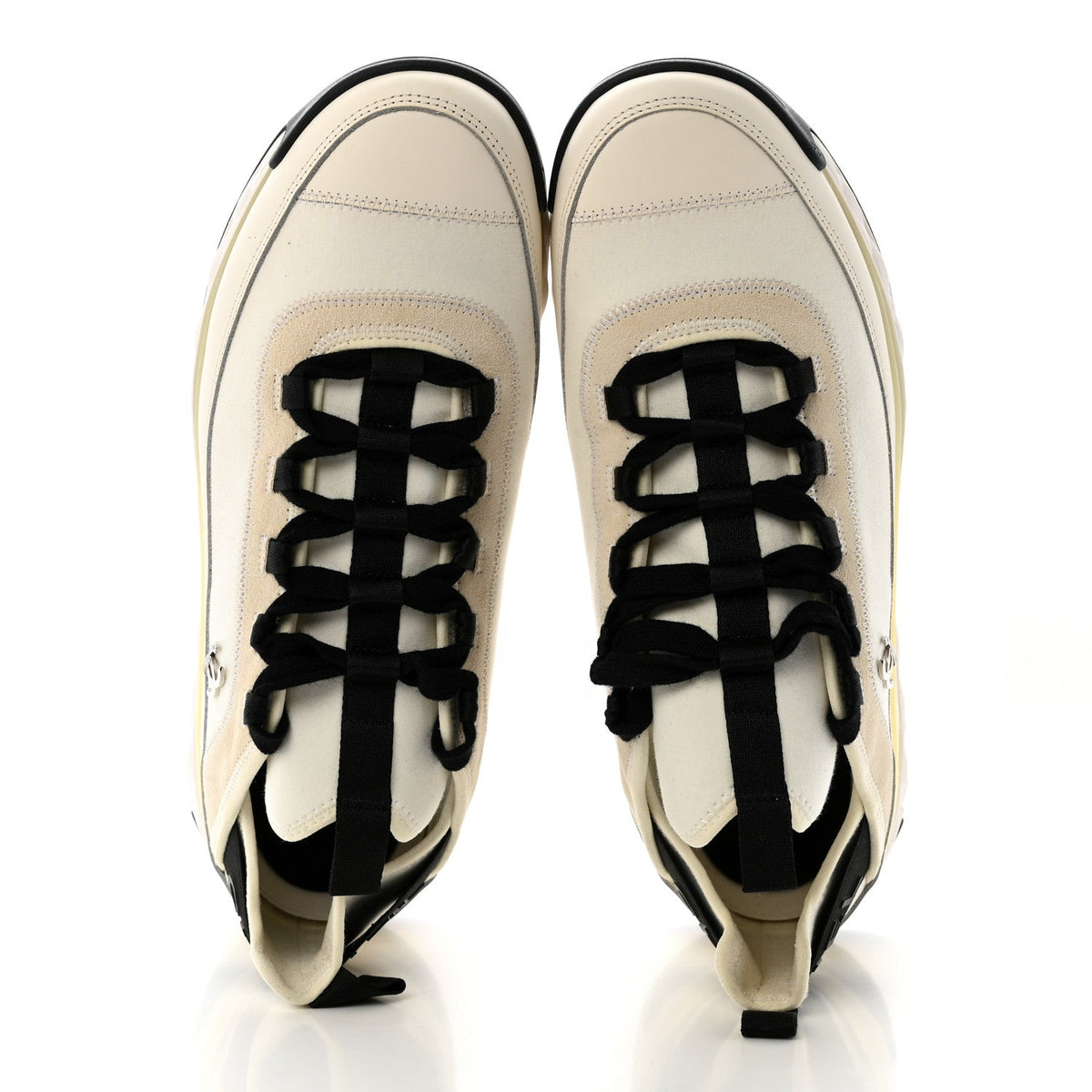 Velvet Calfskin Mixed Fibers Mens CC Sneakers 43 Ivory Black