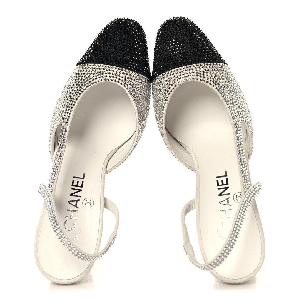 Strass Grosgrain Cap Toe CC Slingback Pumps 36.5 Silver Black
