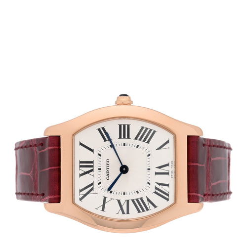 18K Pink Gold Alligator 31mm Tortue Manual Winding Watch Burgundy