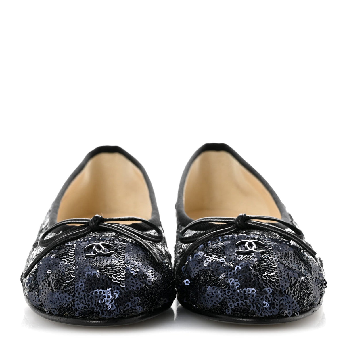 Tweed Sequin Cap Toe Ballerina Flats 35 Silver Black Blue