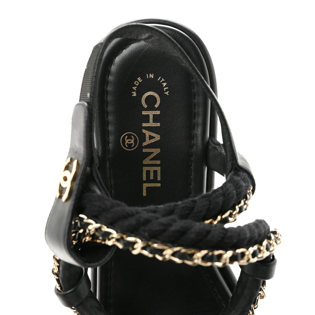 Cord Lambskin CC Chain Sandals 39 Black