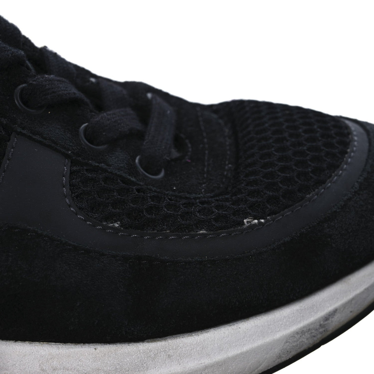 Calfskin Mesh Lycra Suede Womens Logo Sneakers 40 Black