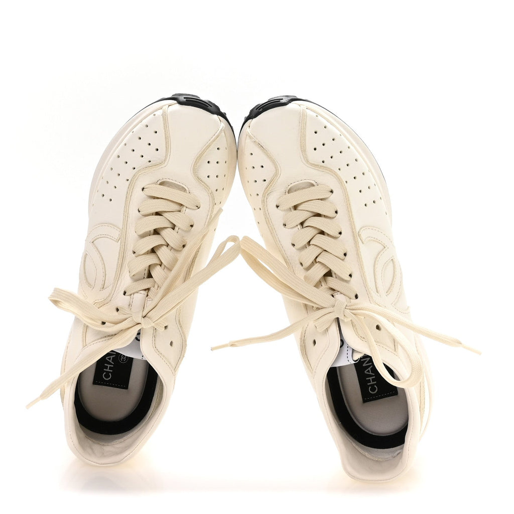 Calfskin Perforated CC Sneakers 38 White