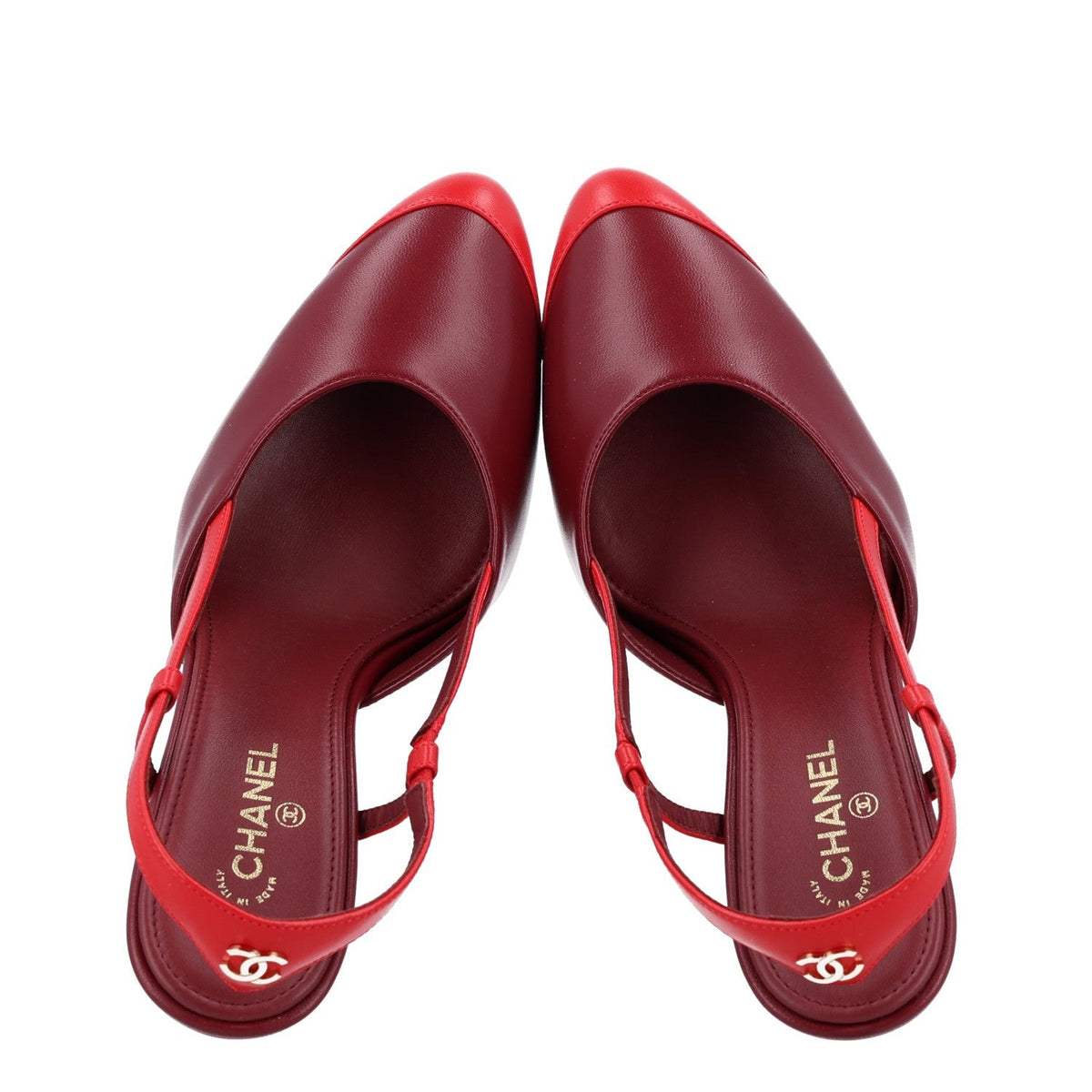 Lambskin Cap Toe CC Slingback Pumps 37 Burgundy Red