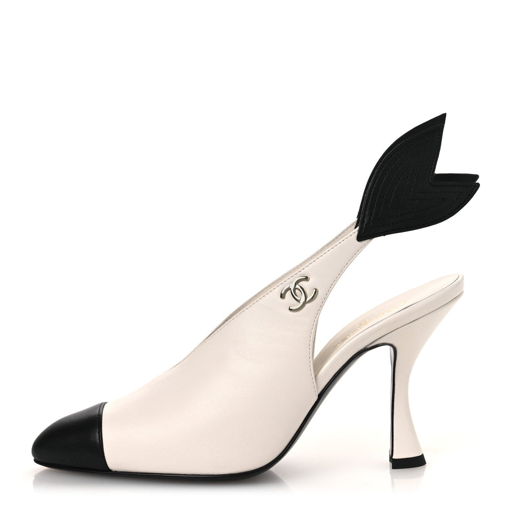 Lambskin Slingback Pumps 36.5 White Black