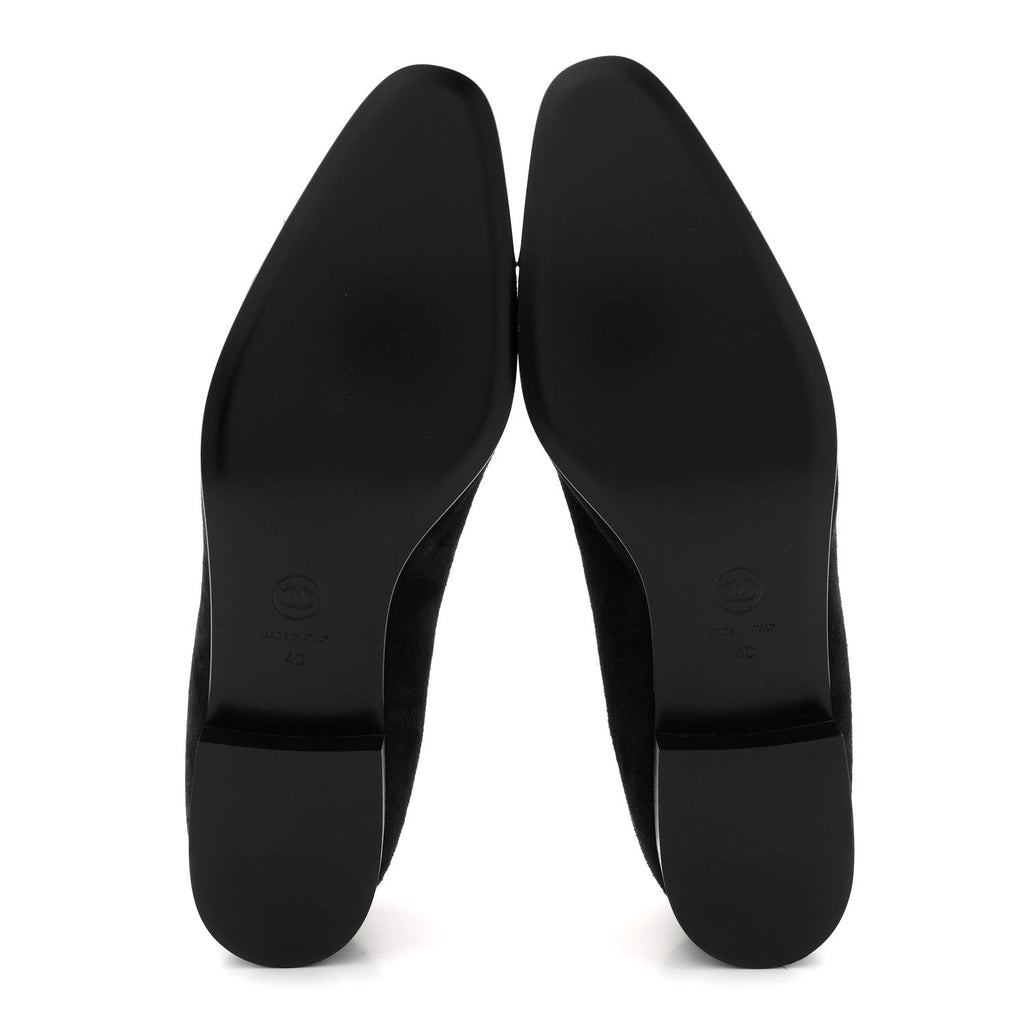 Suede Kidskin Lambskin Patent Calfskin Crystal CC Cap Toe Flats 40 Black