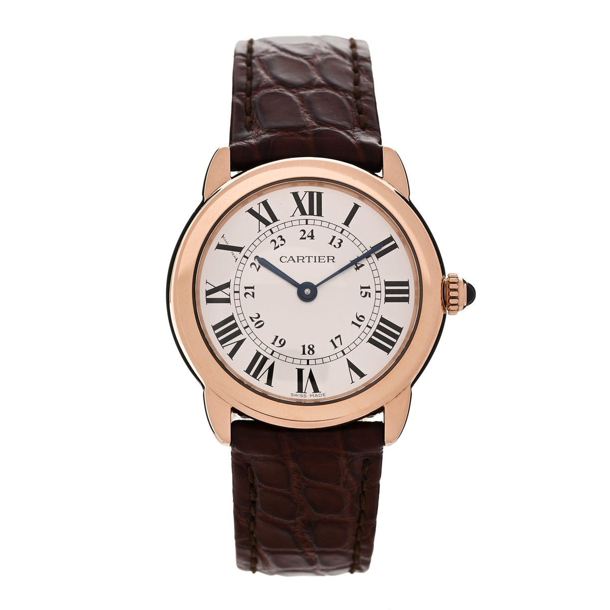 Stainless Steel 18K Pink Gold Alligator 29mm Ronde Solo Quartz Watch Brown