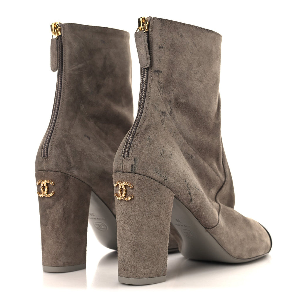 Suede Lambskin Cap Toe CC Boots 39 Beige Black