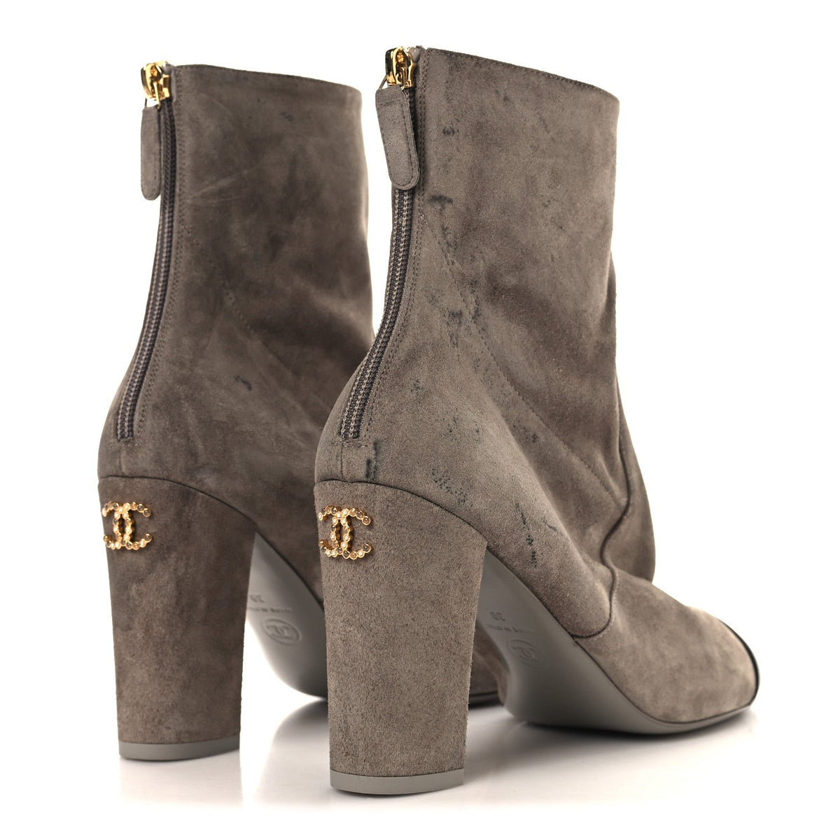 Suede Lambskin Cap Toe CC Boots 39 Beige Black