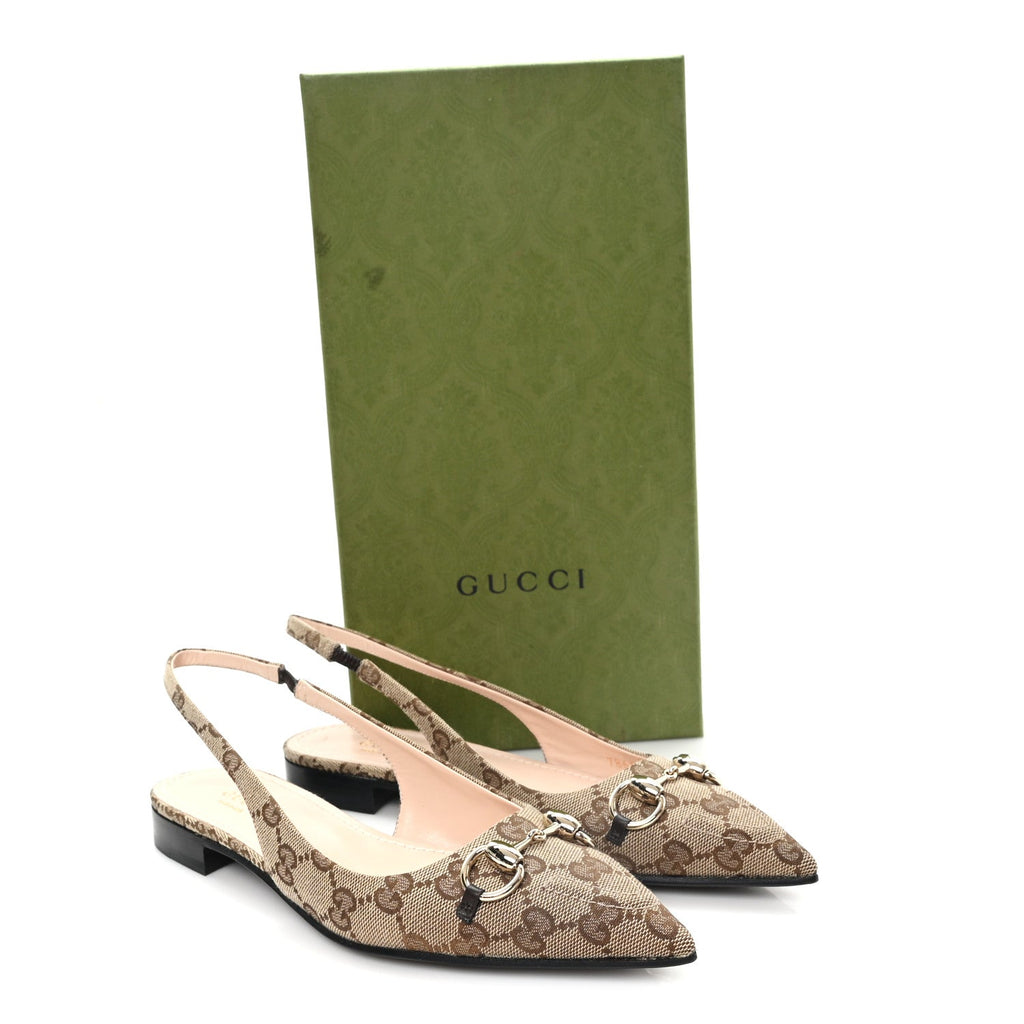 Monogram Horsebit Womens Slingback Ballet Flat 36.5 Beige Ebony Cocoa