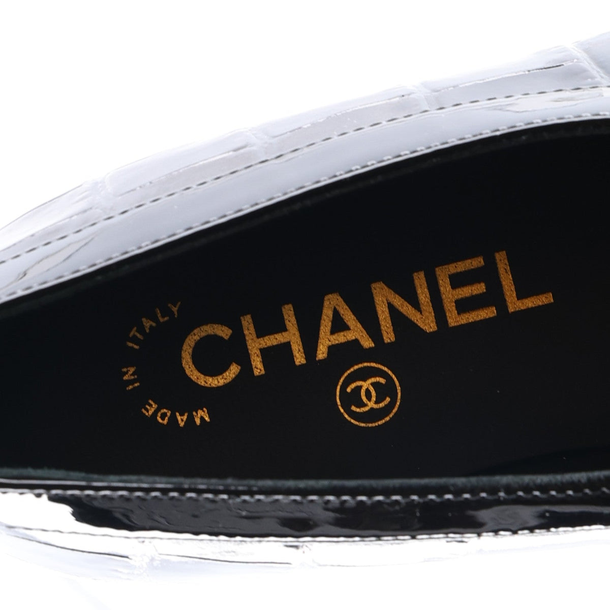 Patent Calfskin Crocodile Embossed Ballet Flats 35.5 Black