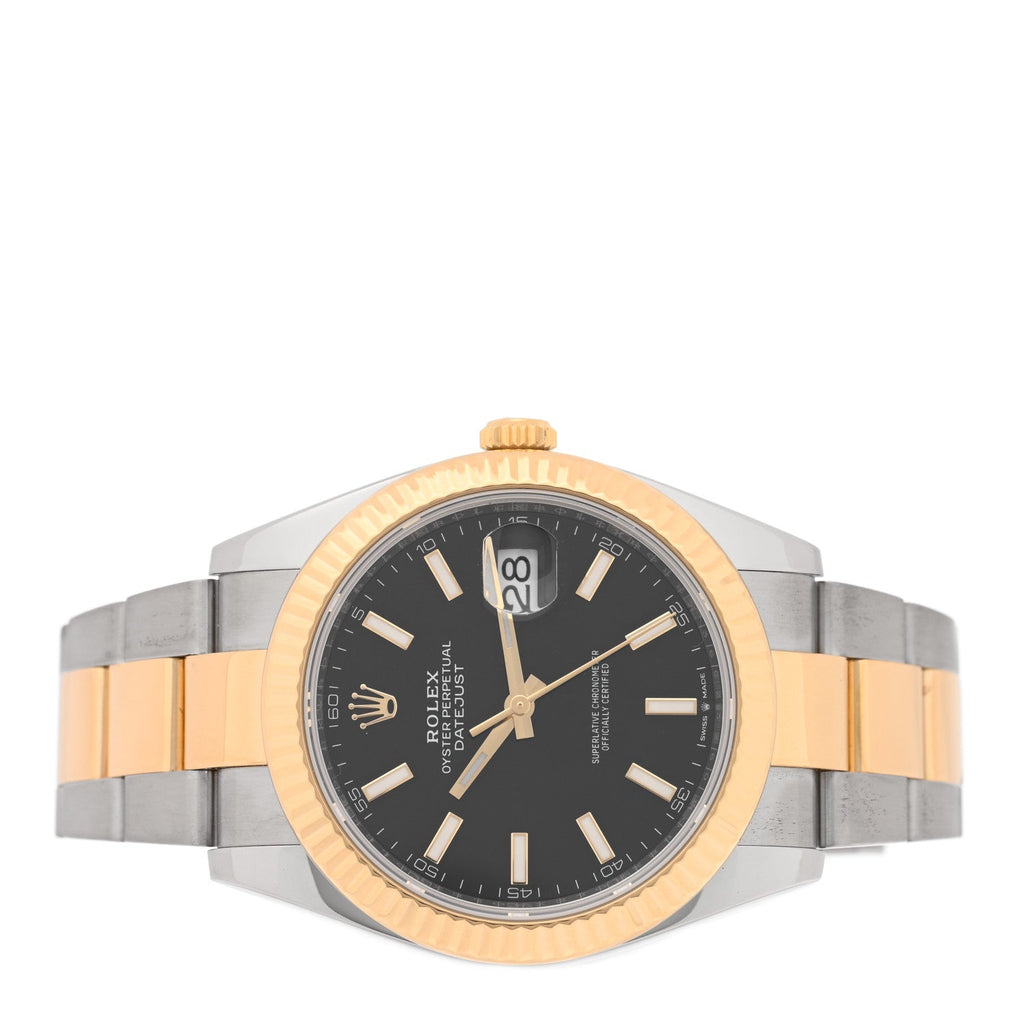 Stainless Steel 18K Yellow Gold 41mm Oyster Perpetual Datejust Watch Black 126333