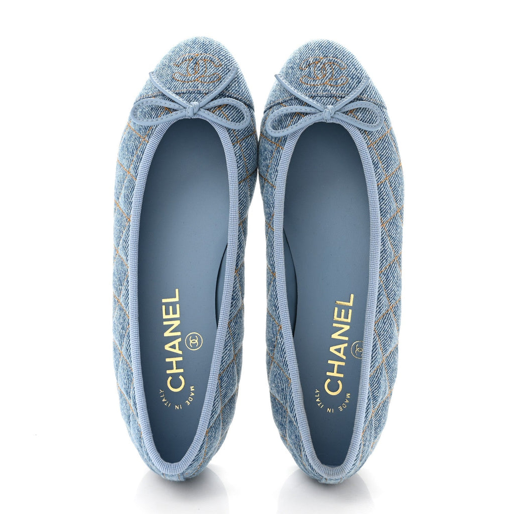 Denim Quilted CC Cap Toe Ballerina Flats 36 Light Blue