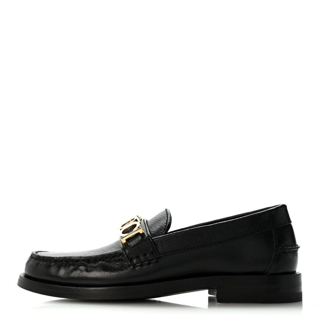 Goatskin Womens Logo 15mm Loafers 35 Black