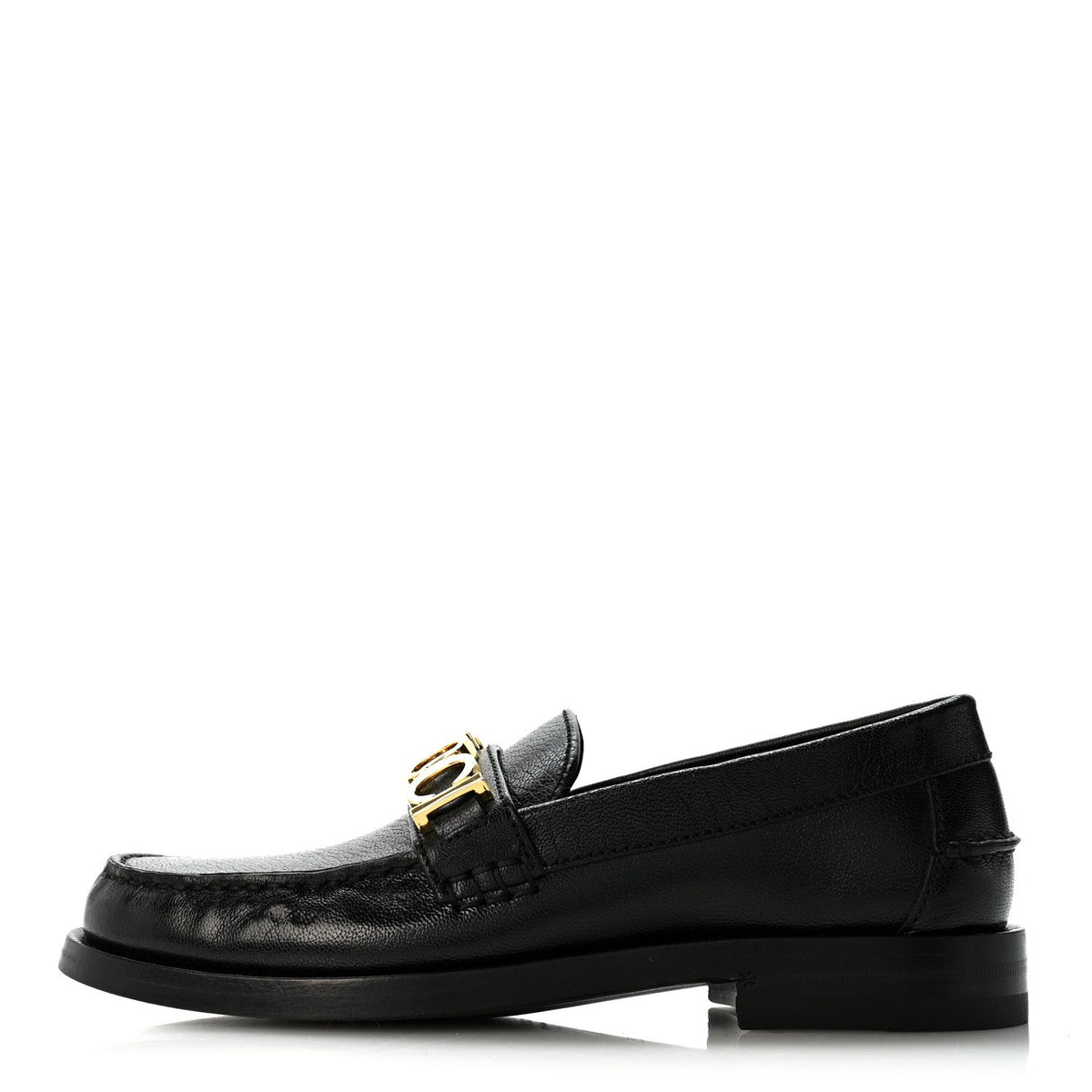 Goatskin Womens Logo 15mm Loafers 35 Black