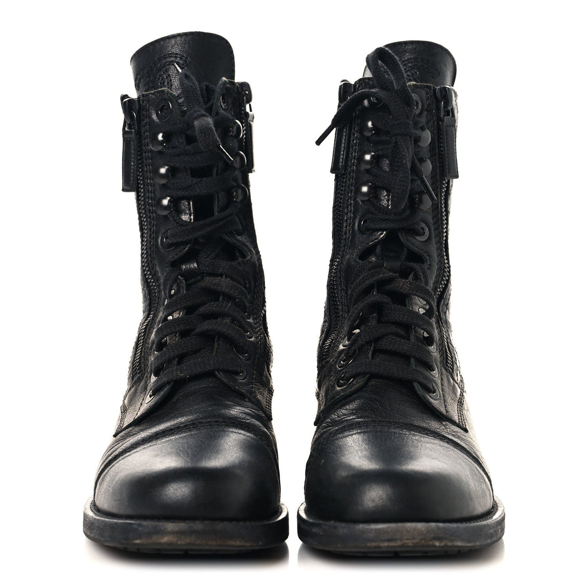 Sheepskin Quilted CC Tall Lace Up Combat Boots 38.5 Black