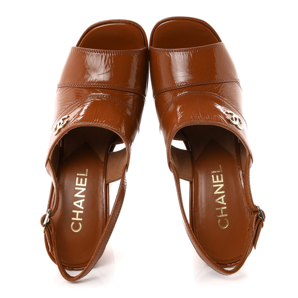 Crumpled Patent Lambskin Platform Sandals 36.5 Light Brown