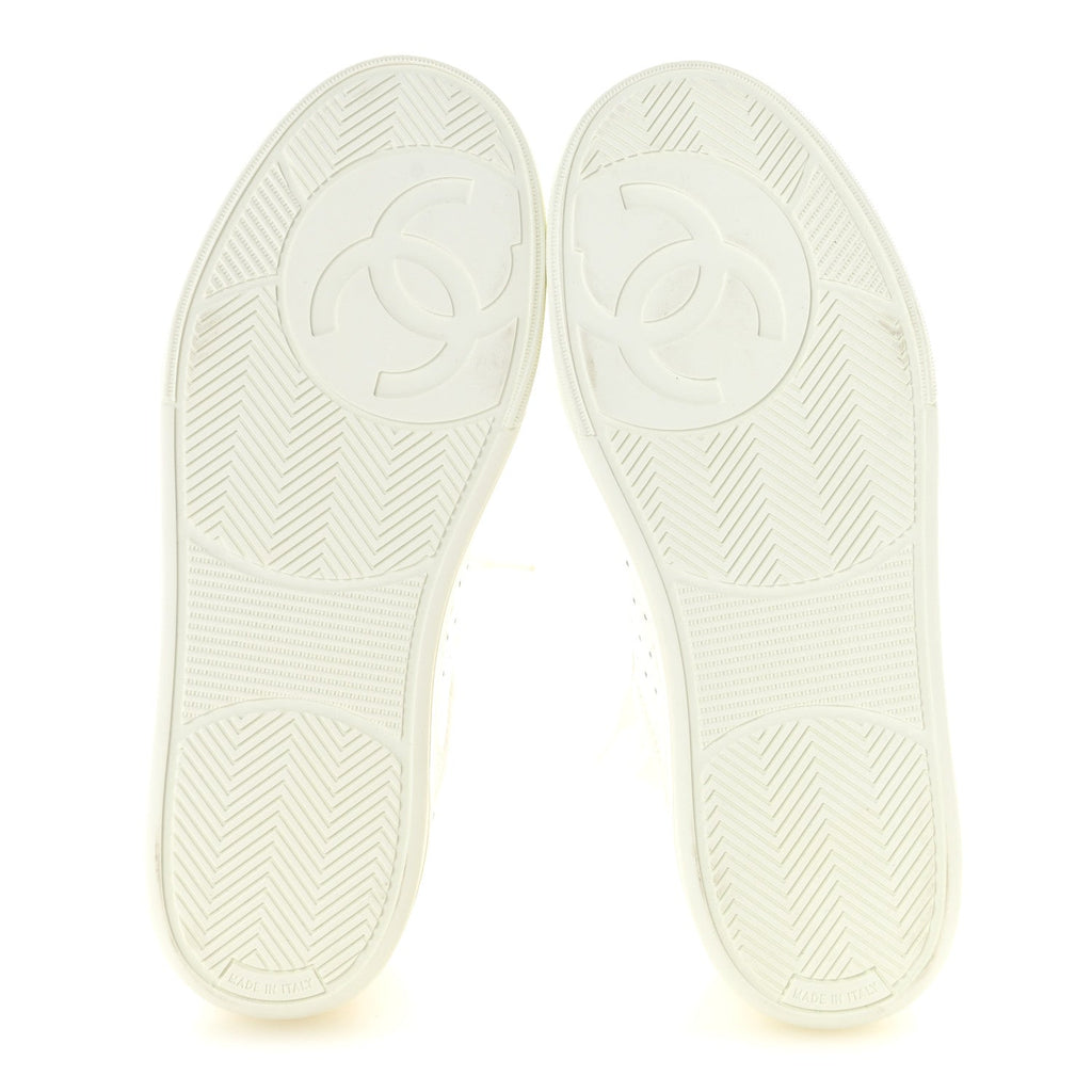 Grained Calfskin Fabric Womens Logo Sneakers 37.5 White 37.5 White