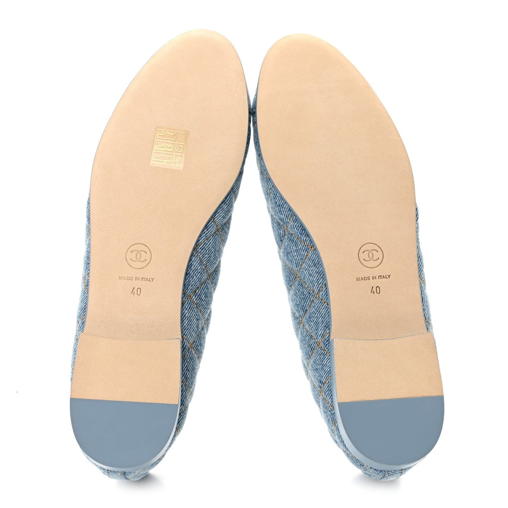 Denim Quilted CC Cap Toe Ballerina Flats 40 Light Blue