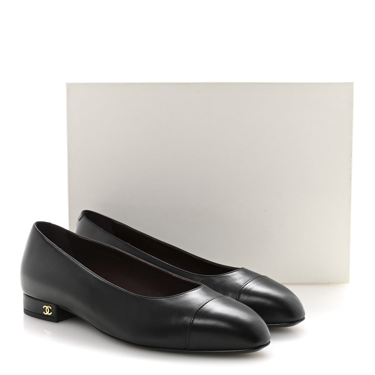 Lambskin Cap Toe Ballerina Flats 38.5 Black