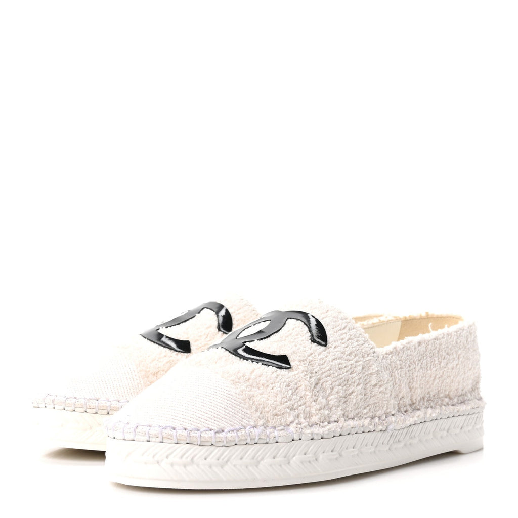 Tweed Grosgrain Patent CC Espadrilles 35 White Black