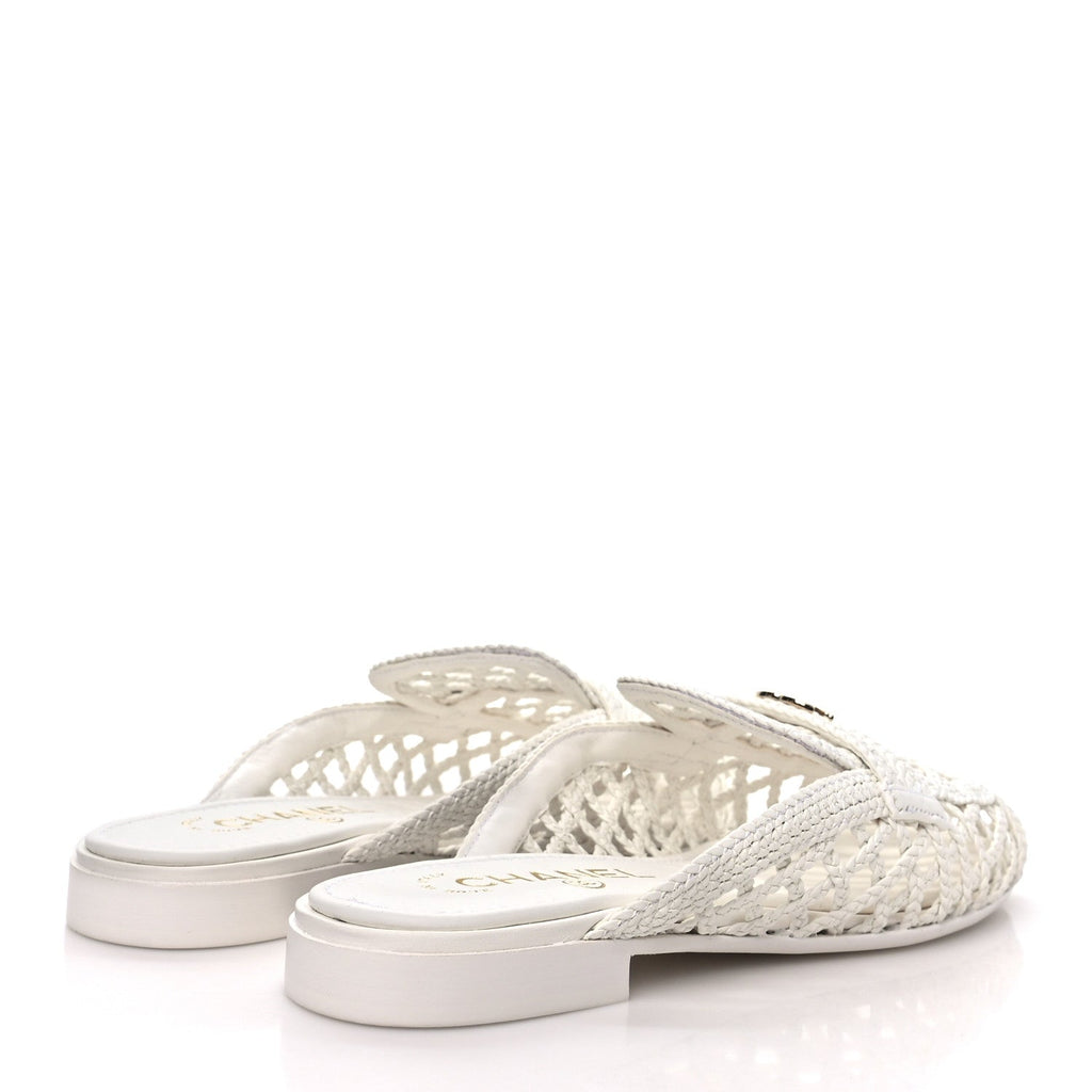 Braided Lambskin Mule Sandals 37 White