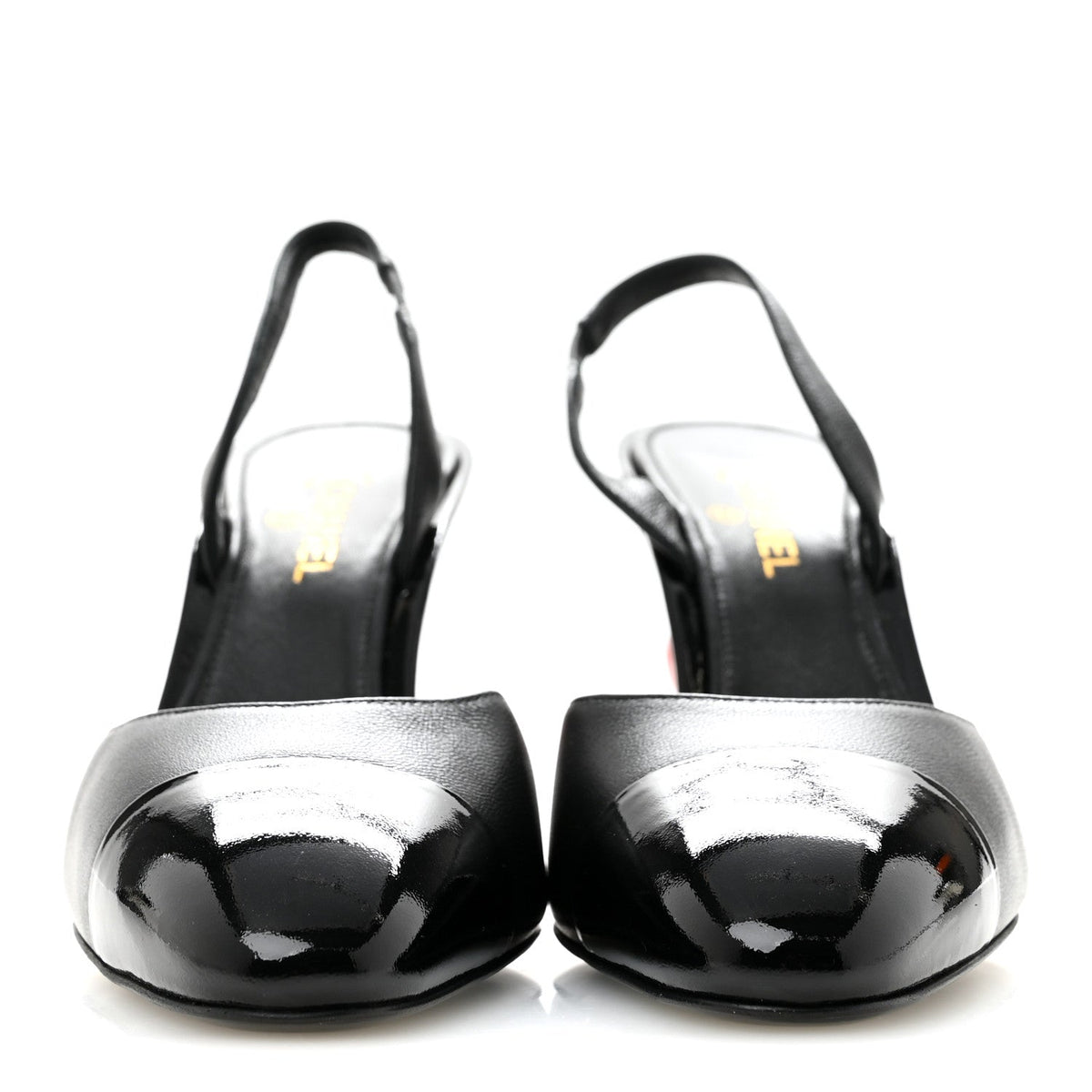 Lambskin Patent Cap Toe CC Apple Slingback Pumps 37 Black