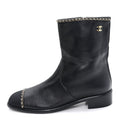 Lambskin Grosgrain Cap Toe Chain Short Boots 38 Black
