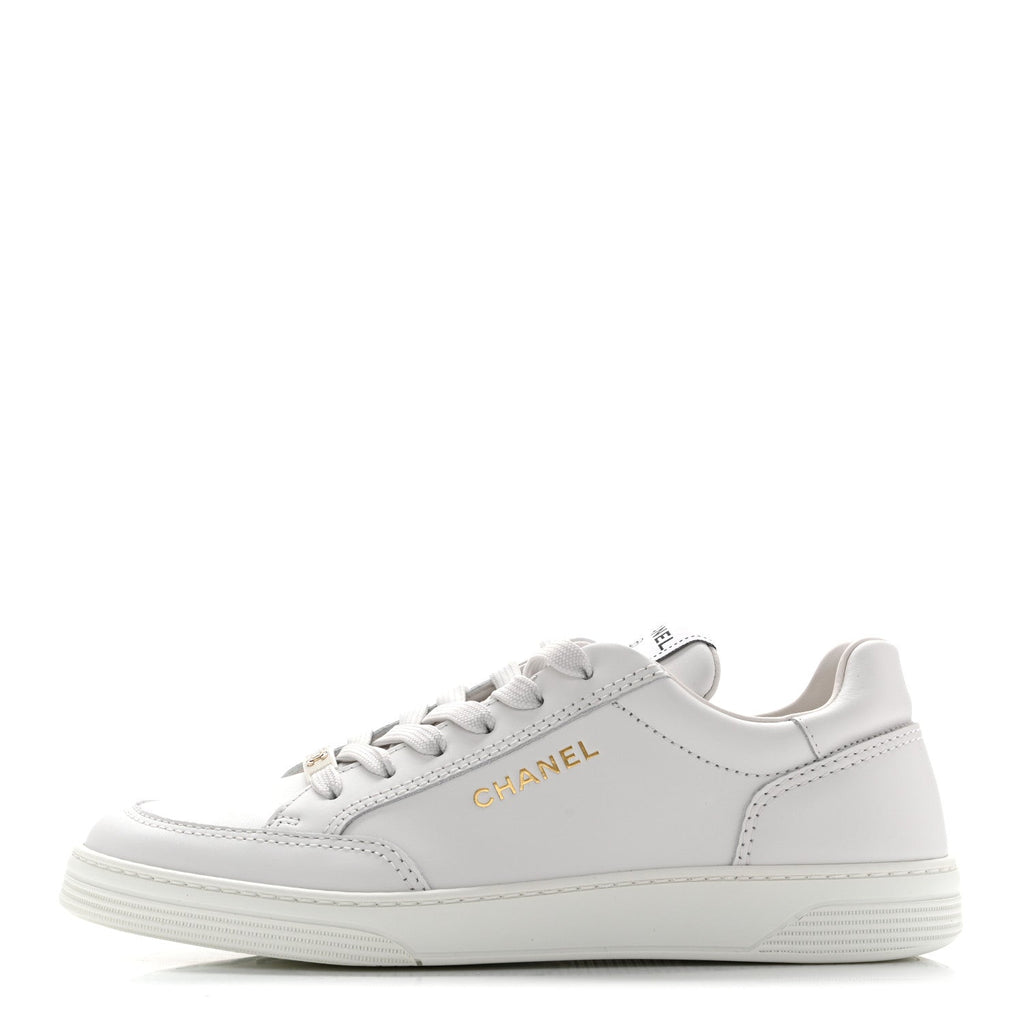 Calfskin Womens CC Logo Sneakers 39 White