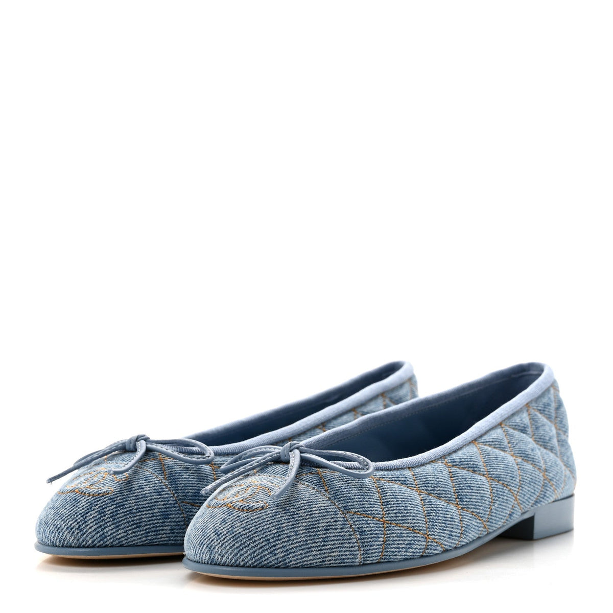 Denim Quilted CC Cap Toe Ballerina Flats 35 Light Blue