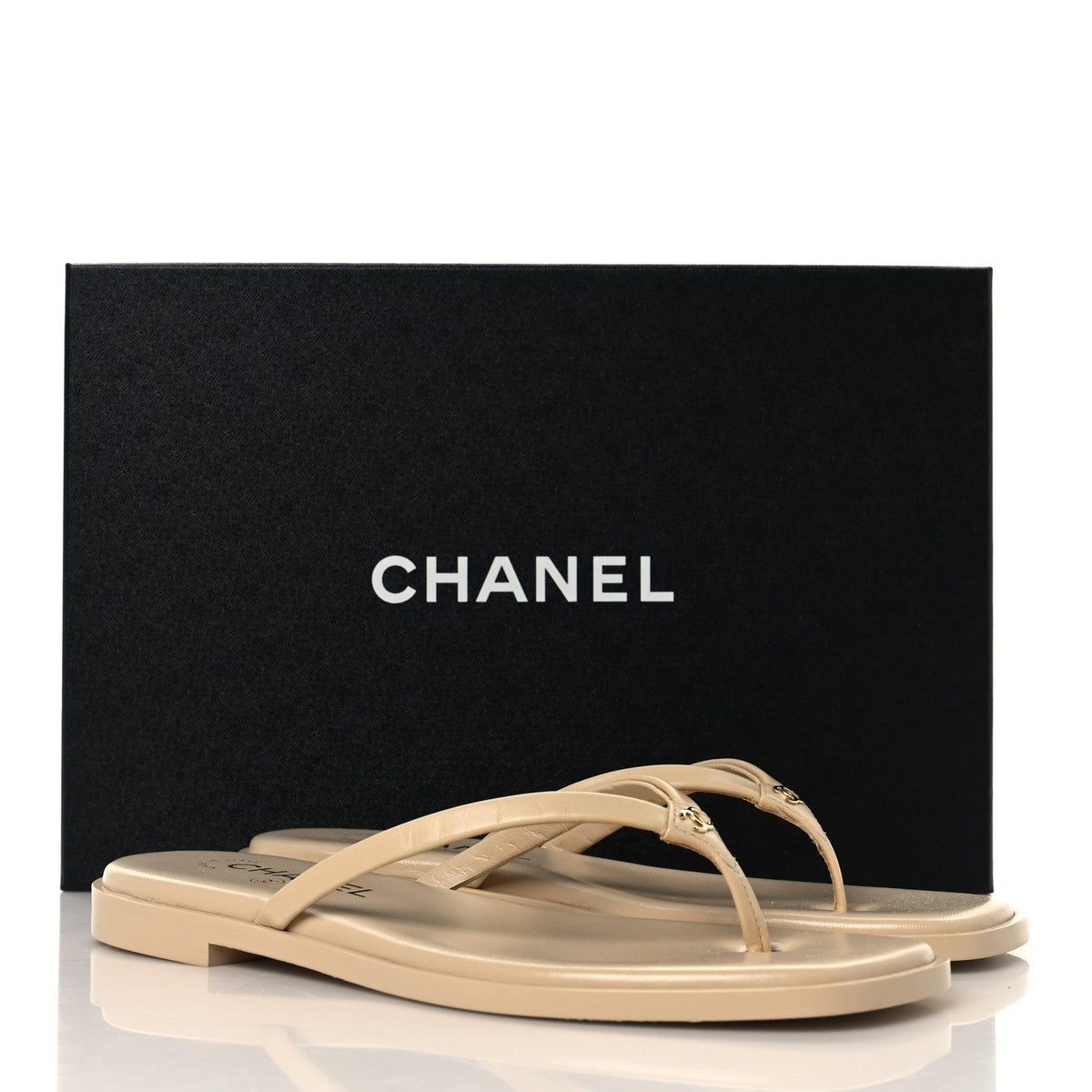 Goatskin CC Times Square Thong Sandals 37.5 Beige