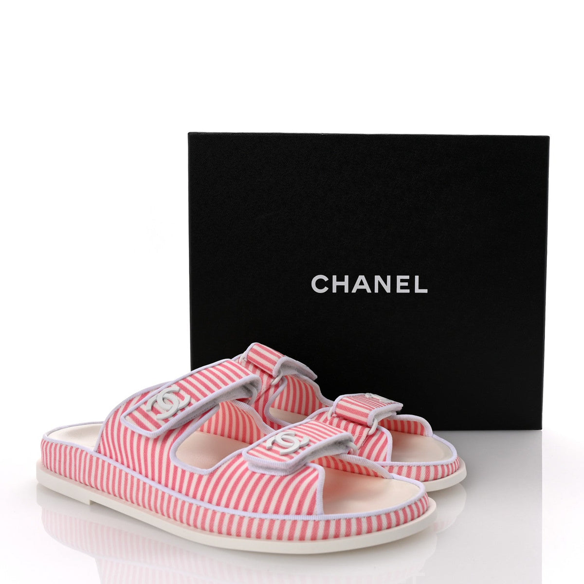 Printed Cotton Velcro Dad Flat Mules 41 White Pink
