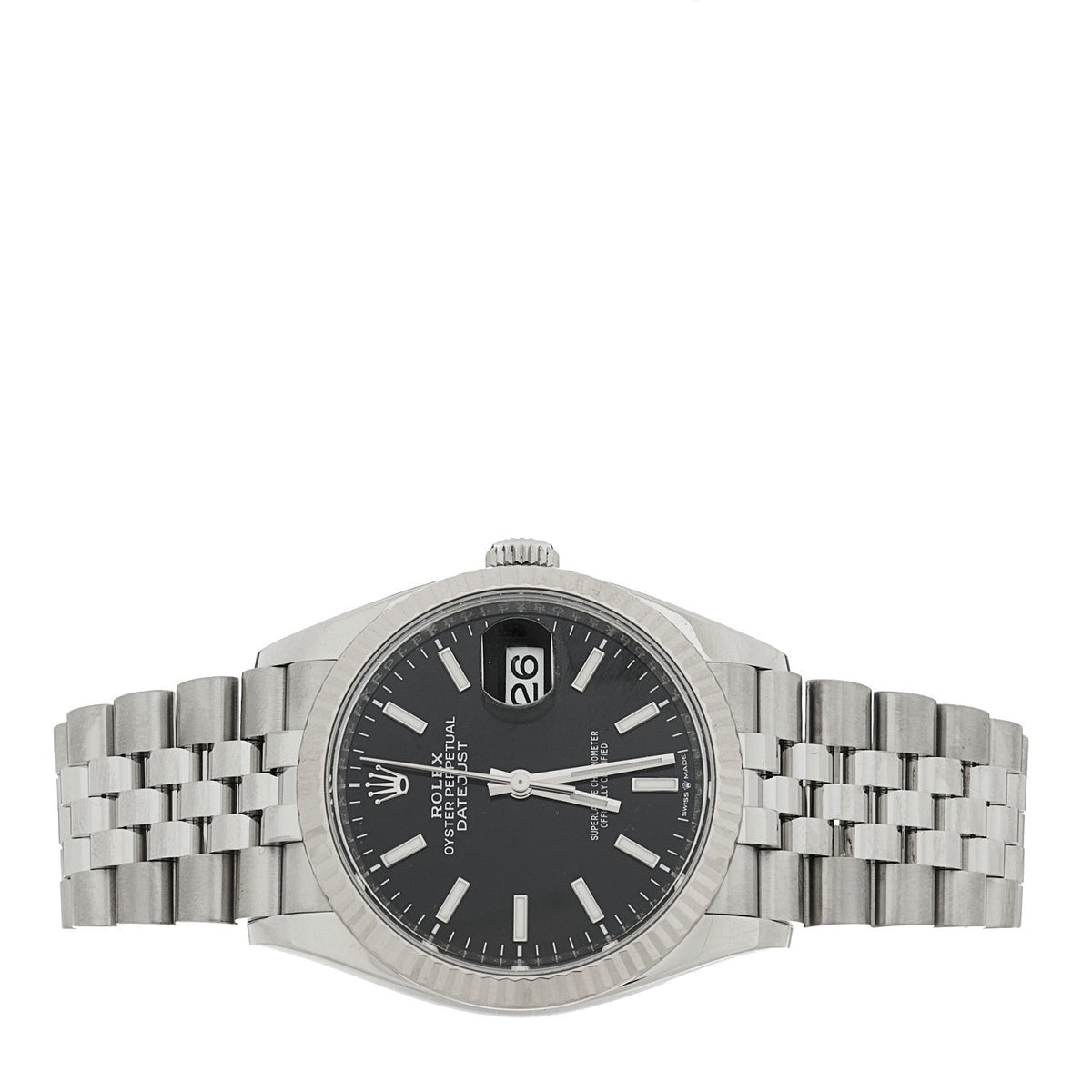 Stainless Steel 18K White Gold 36mm Oyster Perpetual Datejust Watch Bright Black 126234