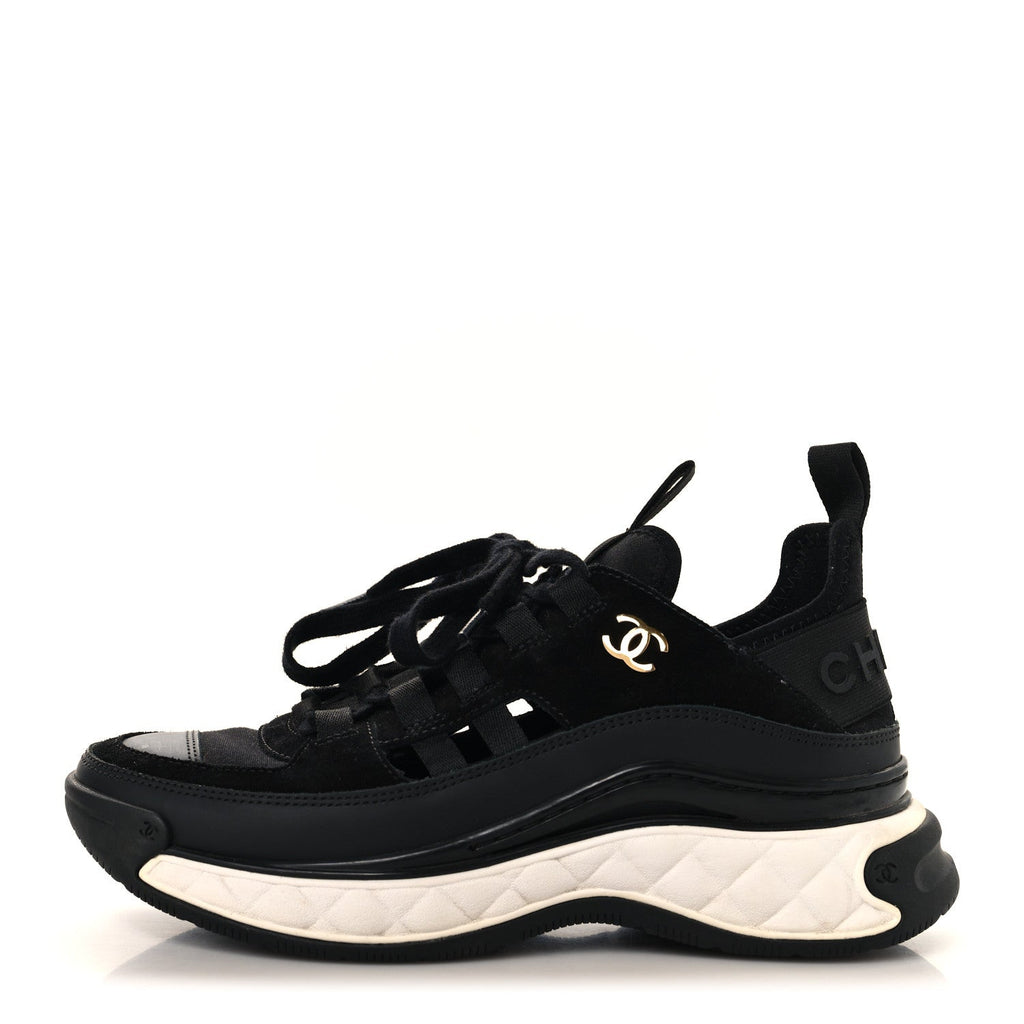 Velvet Calfskin Mixed Fibers CC Sneakers 35 Black