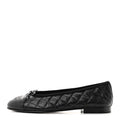 Aged Calfskin Quilted CC Cap Toe Ballerina Flats 38.5 Black