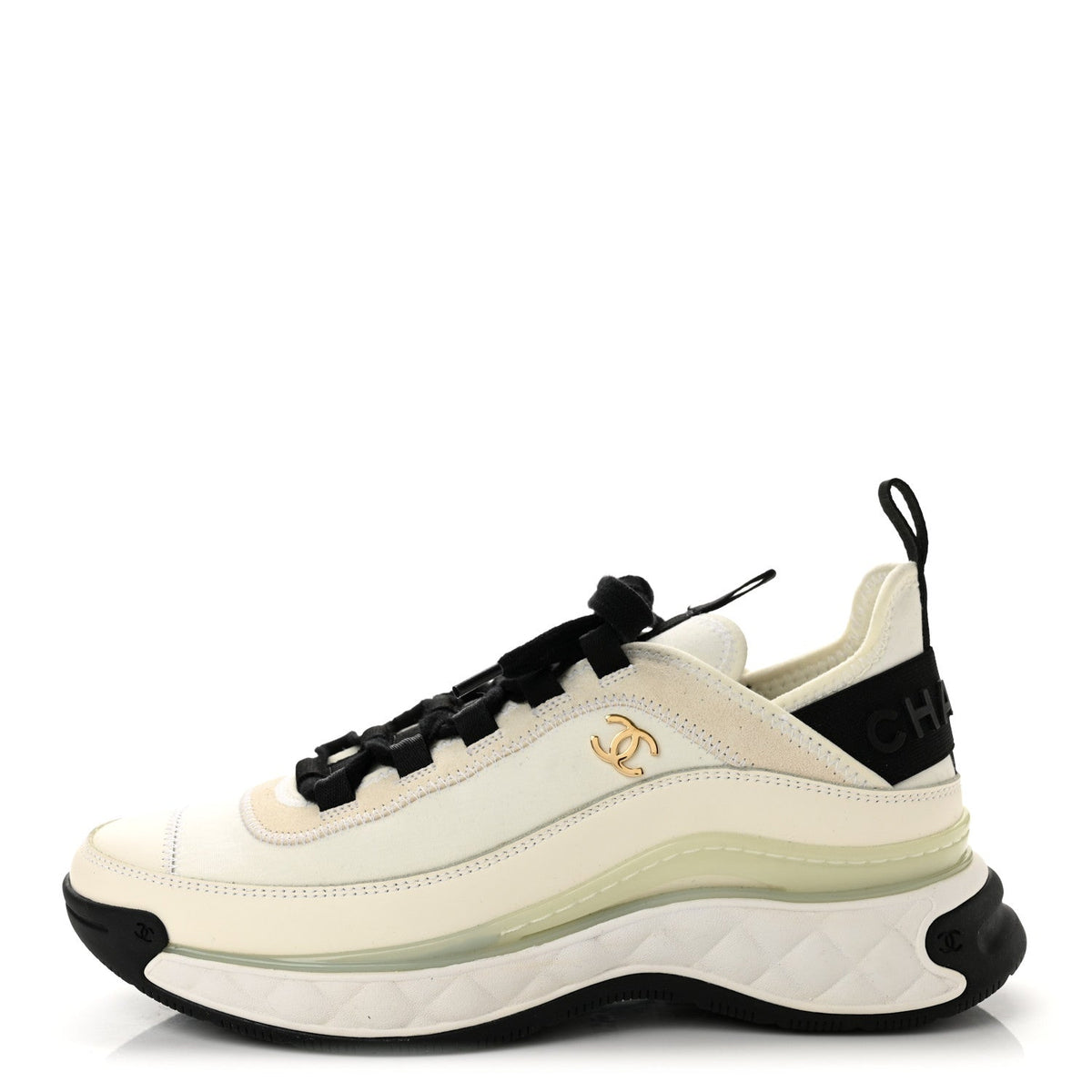 Velvet Calfskin Mixed Fibers CC Sneakers 37.5 Ivory Black